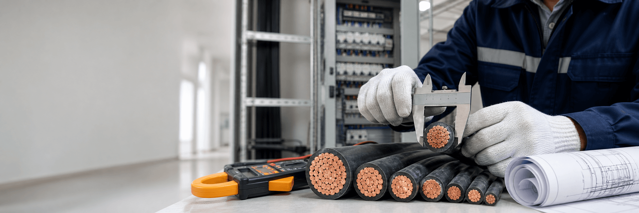 Kỹ sư đo tiết diện đầu cáp điện tại công trình